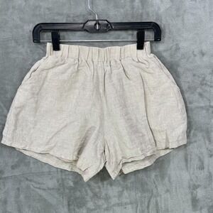 Dissh Shorts Womens Size 2 100% Linen Lined Pull On Elastic Waist Pockets 4"